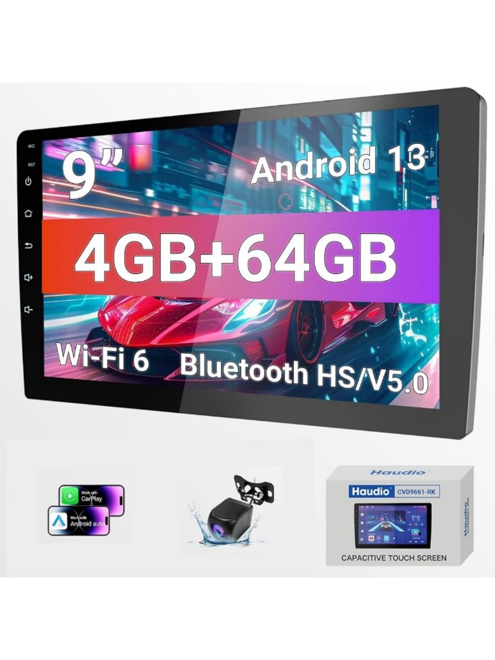 9 Inch Double Din Car Stereo - Wireless CarPlay, Android Auto, Touch Screen, GPS